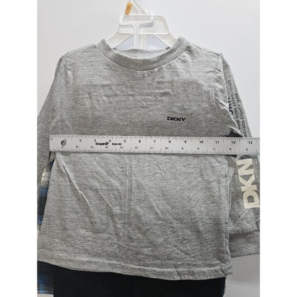 DKNY Size 3T Set Of 3, Plaid Blue Vest/ Black Pants/ Grey Long Sleeve Printed - Picture 7 of 9